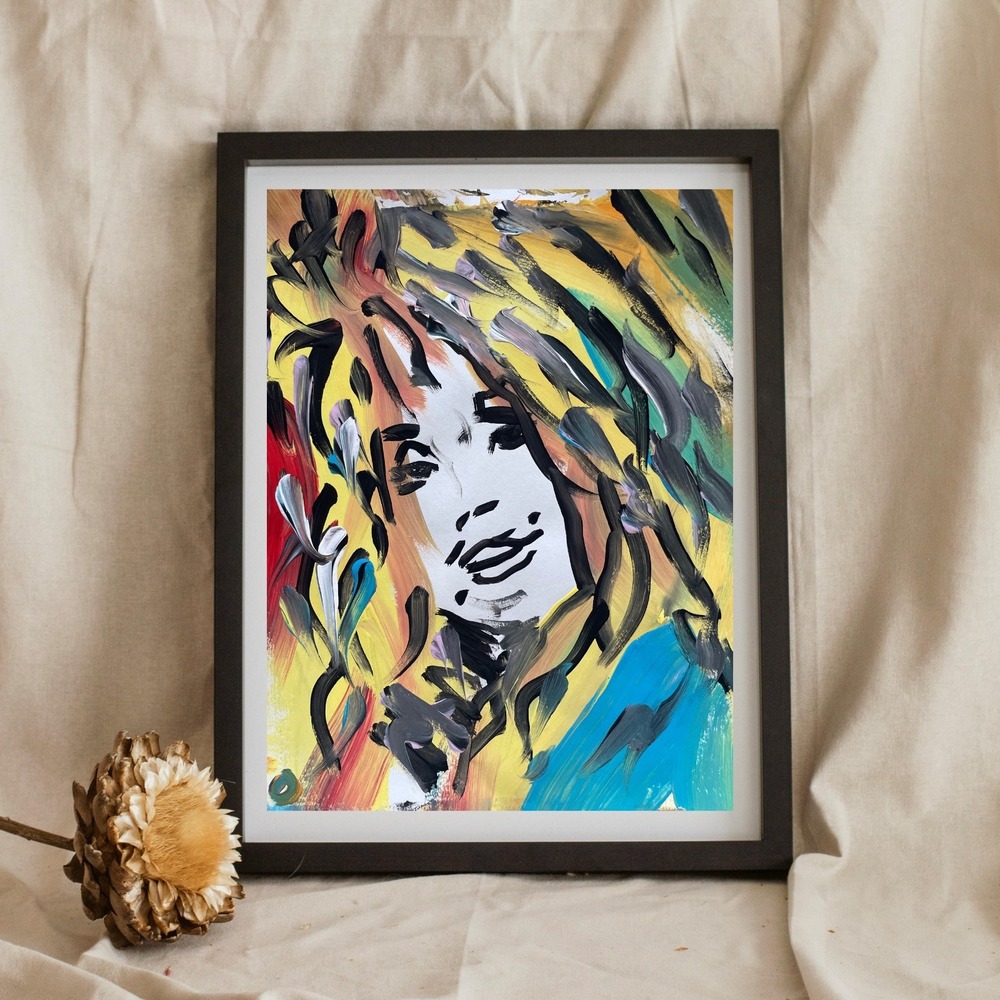 OMAN Dolly Parton Abstract Pop Art Portrait Painting 8.5x11 Paper Multi Color